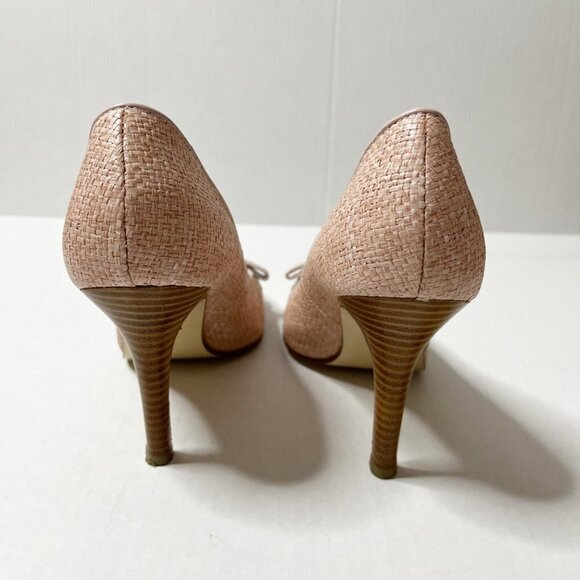 Amanda Smith Women's Belle High Heels Size 8M Pink Raffia Bow Straw Tweed Pumps - Picture 7 of 12